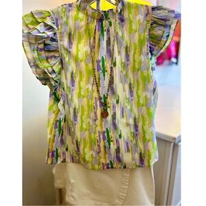 Hausen Abstract Modern Pattern Blouse Top SZ L